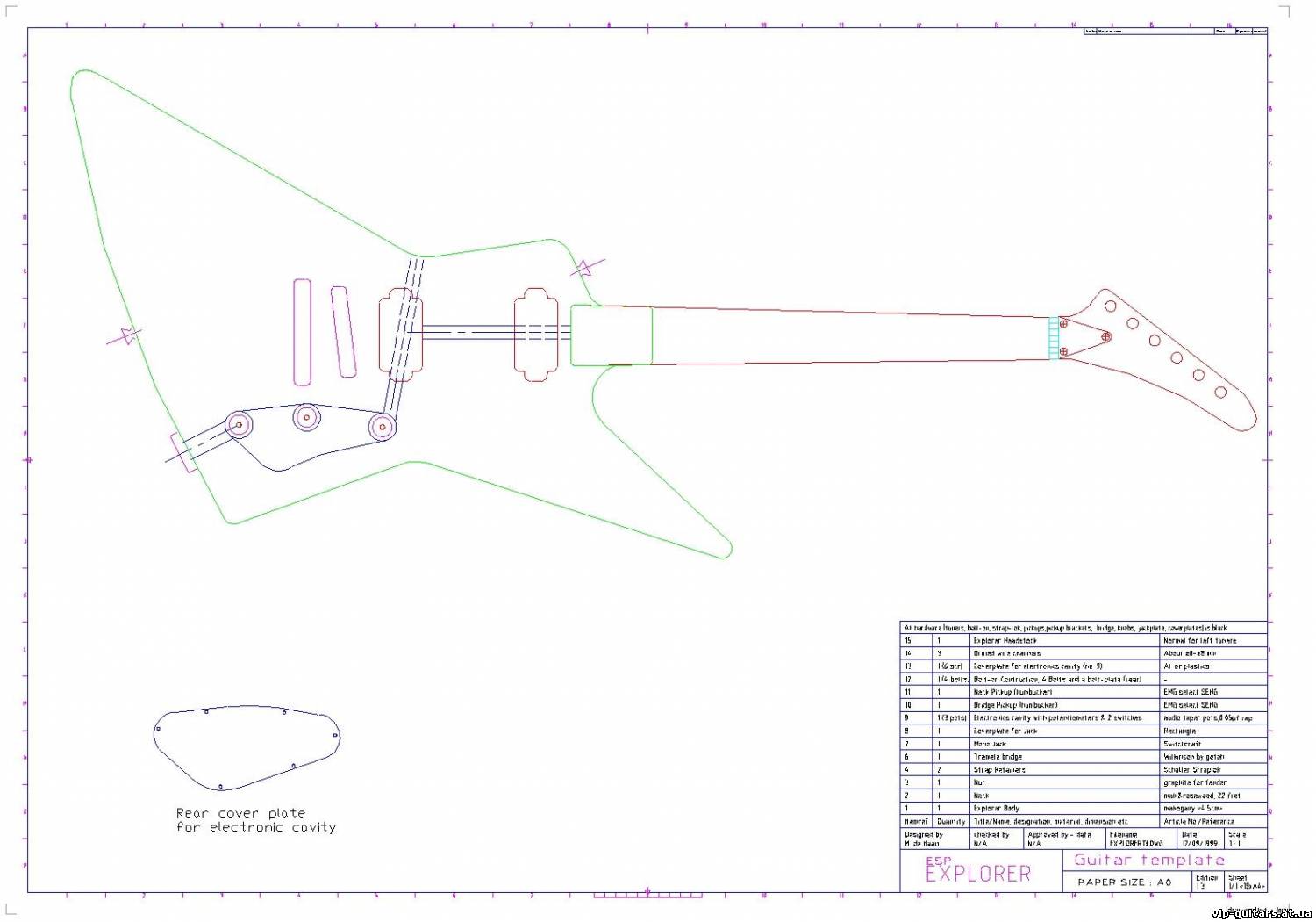 Explorer гитара чертеж