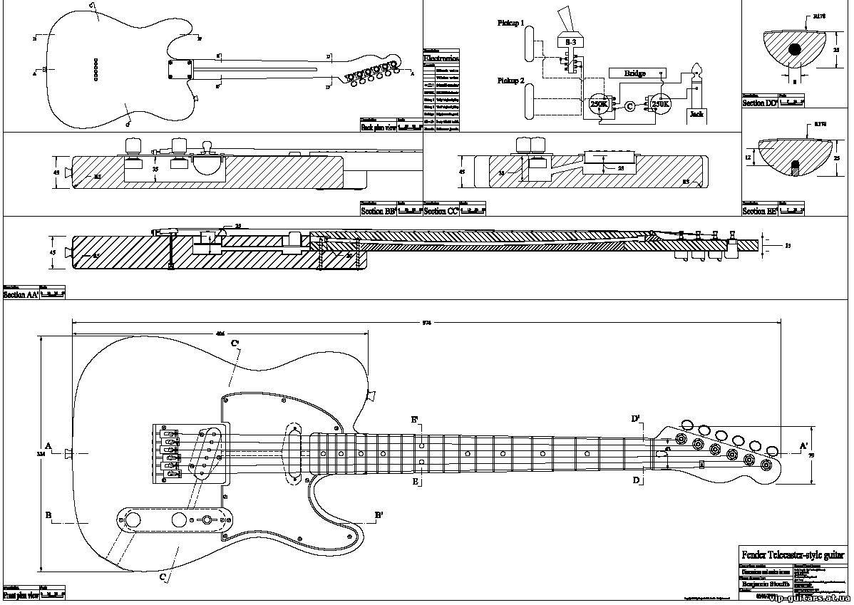 Размеры электрогитары чертеж